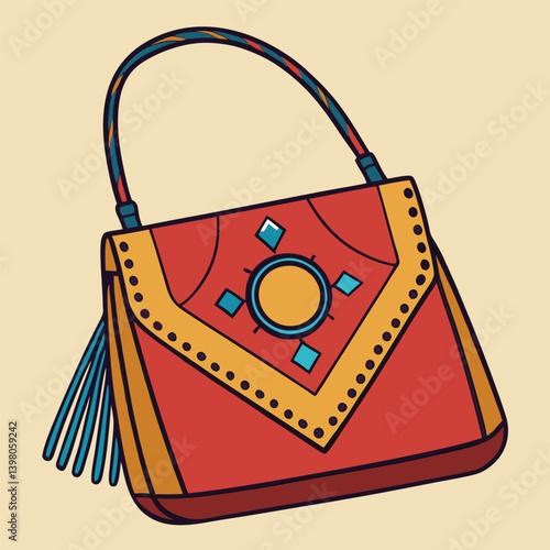 Boho Chic Handbag. Vintage Leather with Geometric Design