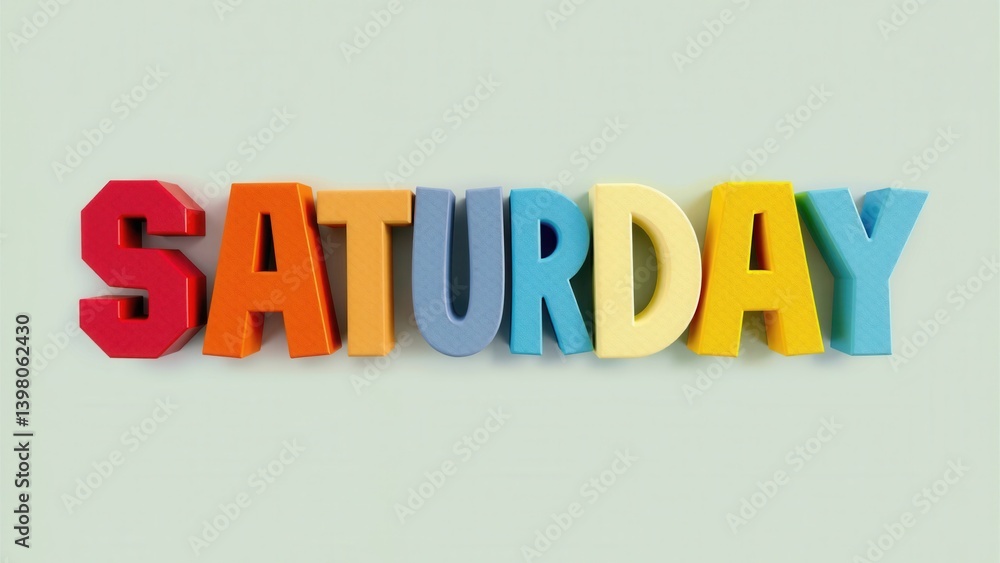Colorful saturday letters spelling weekend relaxation on light green background Colorful saturday letters spelling weekend relaxation on light green background