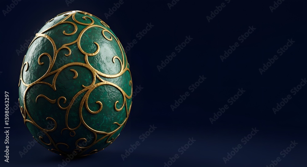 Emerald Dragon Egg with Golden Vine Patterns Emerald Dragon Egg with Golden Vine Patterns