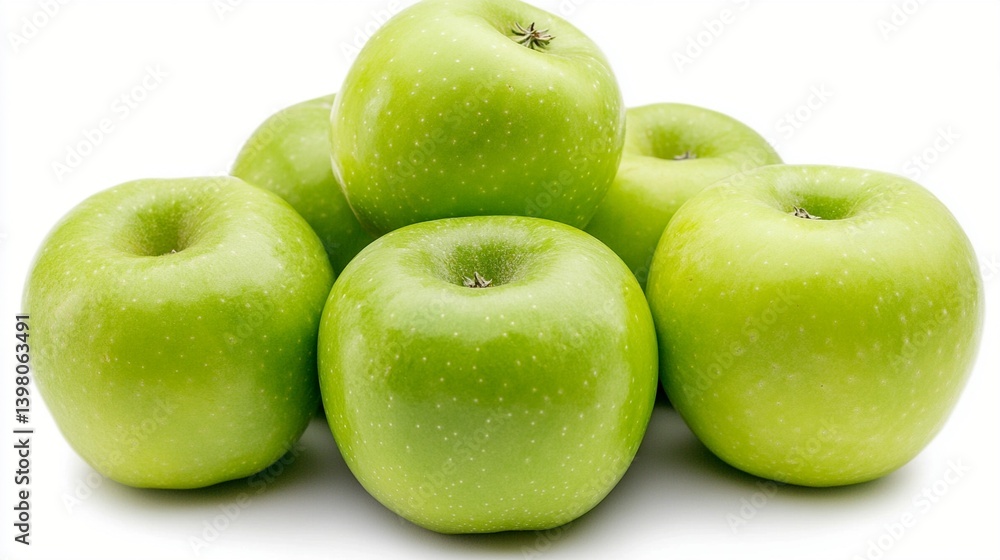 Fresh, crisp green apples stacked in a pyramid, showcasing their vibrant color and healthy appeal. Perfect choice for nutritious snacking and culinary dishes. Fresh, crisp green apples stacked in a pyramid, showcasing their vibrant color and healthy appeal. Perfect choice for nutritious snacking and culinary dishes.