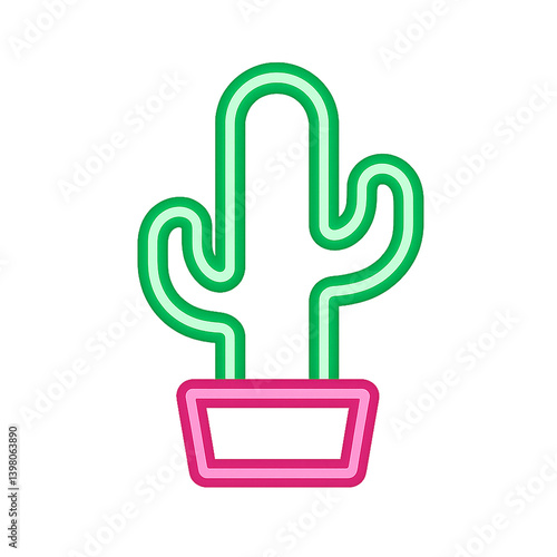 Neon Green Cactus in Pink Pot Illustration
