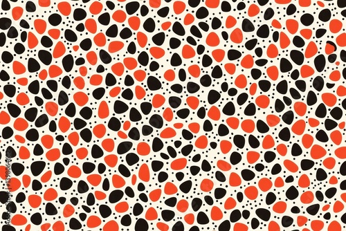 Obraz na płótnie A vibrant and playful pattern featuring irregular shapes in red, black, and cream colors, creating lively and dynamic visual effect. Perfect for various design applications w salonie
