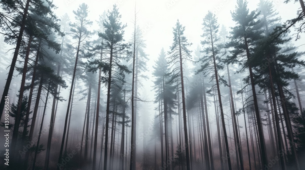 Misty Forest with Tall Trees Misty Forest with Tall Trees
