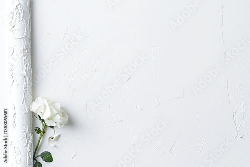 Obraz na płótnie A minimalist white background featuring rolled texture and delicate white rose, creating serene and elegant atmosphere. Perfect for various design projects w salonie