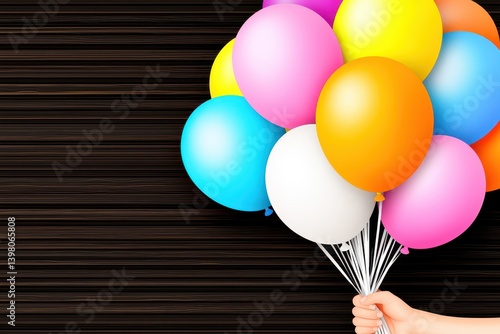 Obraz na płótnie A Colorful balloons held in hand create joyful and festive atmosphere, perfect for celebrations and parties. vibrant colors include pink, blue, orange, and white, enhancing cheerful mood w salonie