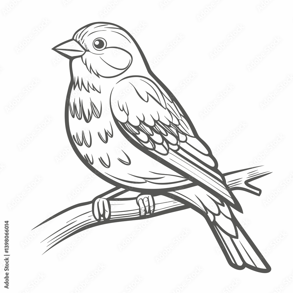 Fototapeta premium Purple Finch Line Art Perched on Branch