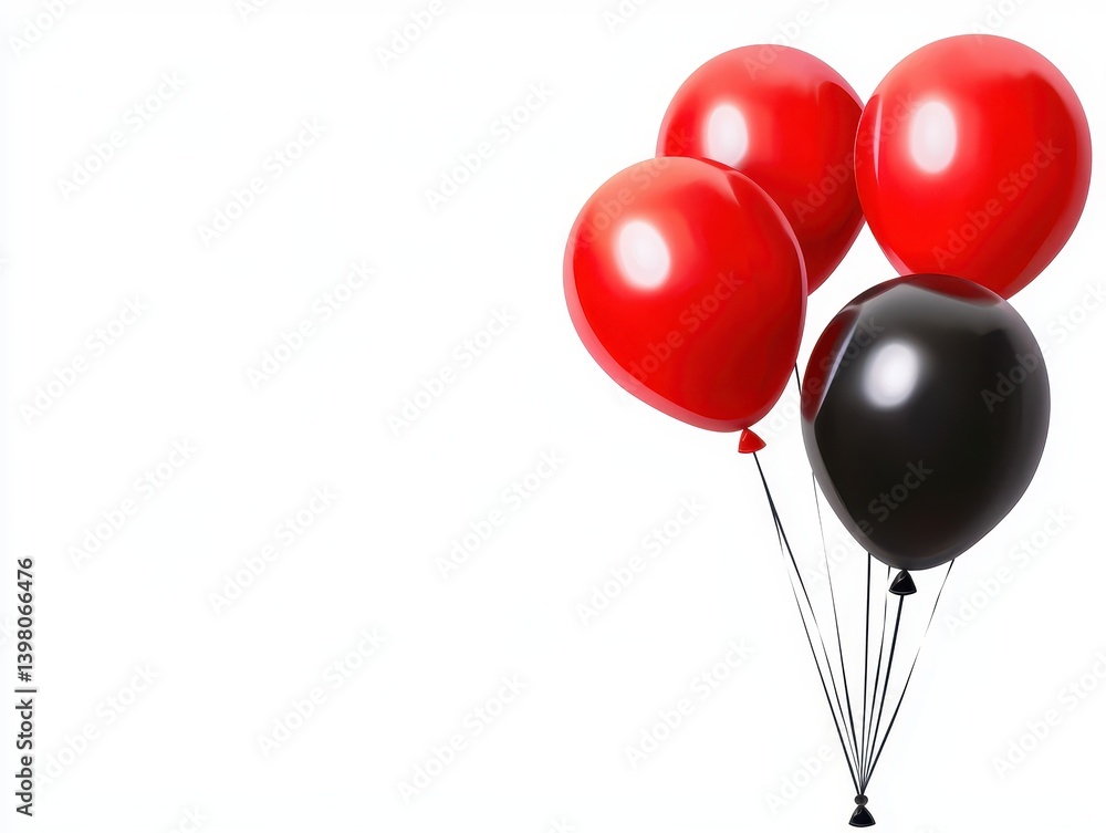 A Bright red and black balloons float together, creating festive and cheerful atmosphere perfect for celebrations. These glossy balloons are ideal for parties, events, or special occasions