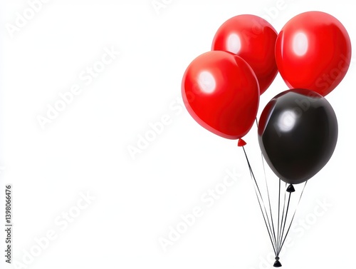 Obraz na płótnie A Bright red and black balloons float together, creating festive and cheerful atmosphere perfect for celebrations. These glossy balloons are ideal for parties, events, or special occasions w salonie