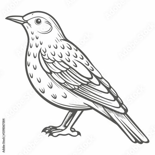 Mistle Thrush Bird Line Art Illustration