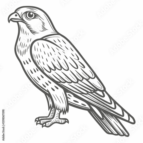 Detailed Merlin Bird Line Art Illustration