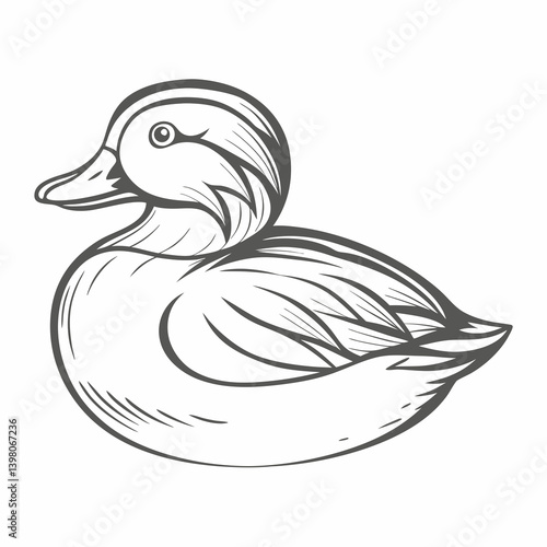 Elegant Mandarin Duck Outline Illustration
