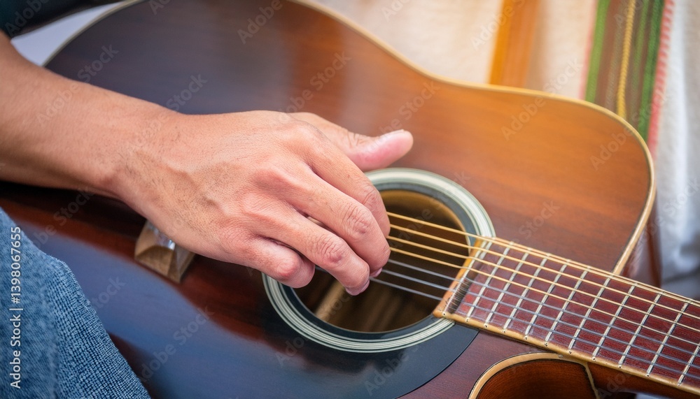 Fingers playing a guitar strings