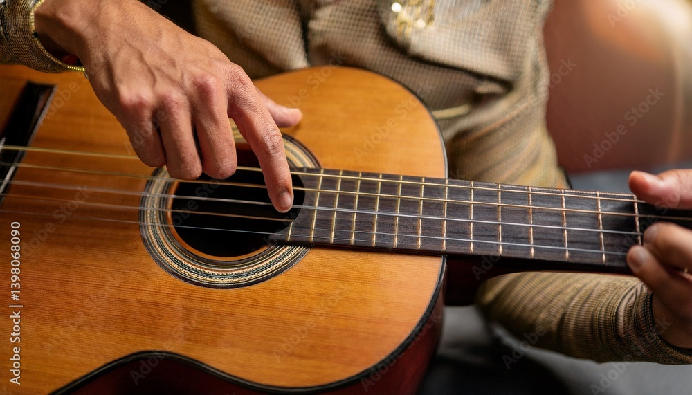 Fototapeta premium Fingers playing a guitar strings