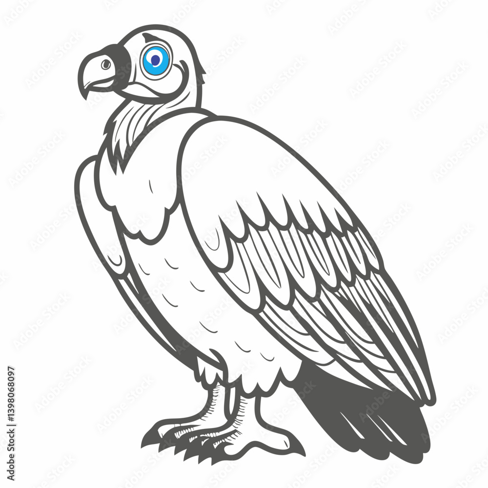 Fototapeta premium Cartoon King Vulture Illustration with Blue Eye