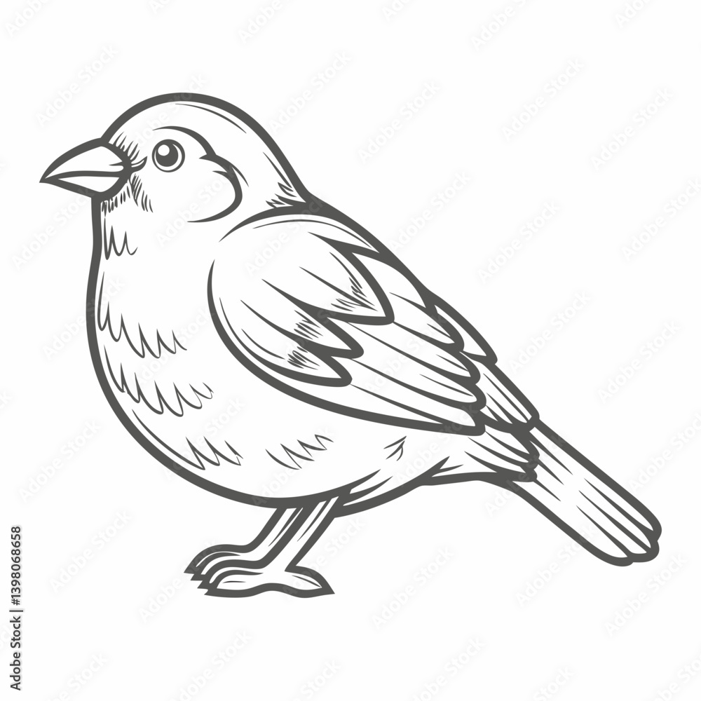Fototapeta premium House Sparrow Illustration, Vector Outline Drawing