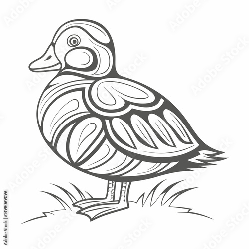 Stylized Harlequin Duck Illustration, Vector Design