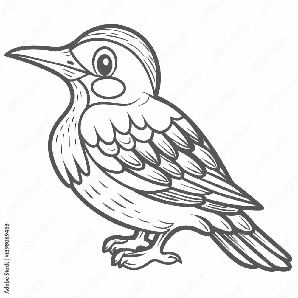 Fototapeta premium Cartoon Green Woodpecker Outline Illustration
