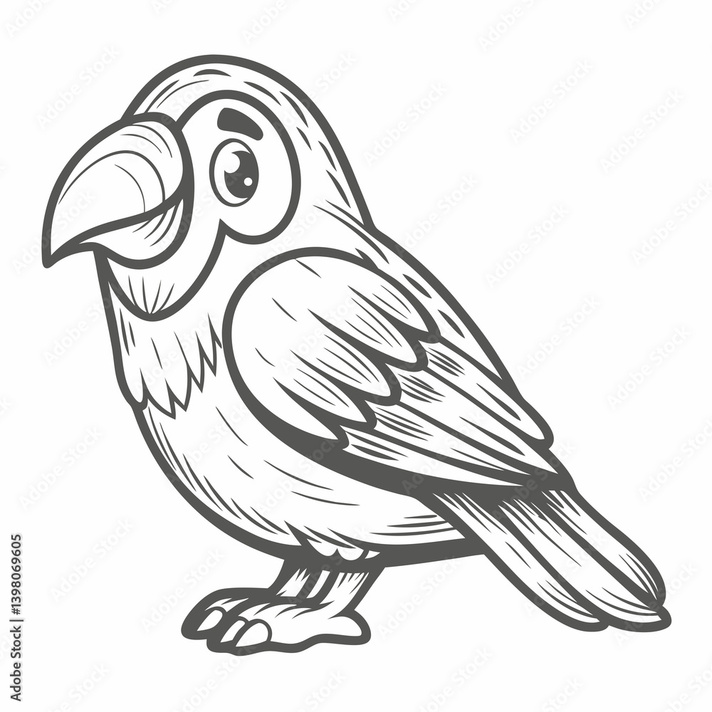Obraz premium Cute Cartoon Grosbeak Bird Line Art Illustration