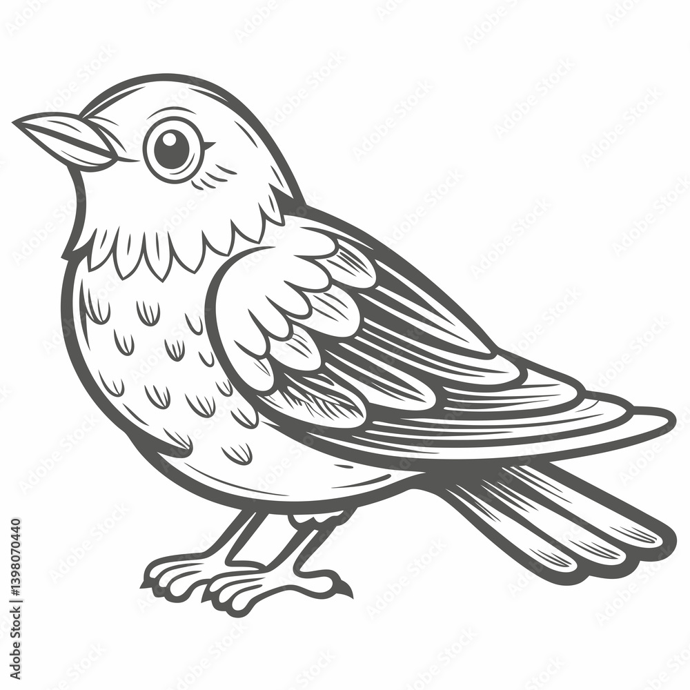 Fototapeta premium Fieldfare Bird Outline Vector Illustration