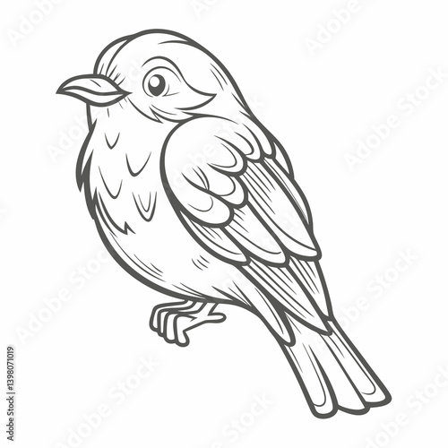 Eastern Phoebe Bird Line Art Illustration