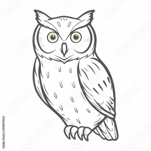 Eastern Screech Owl Line Art Illustration