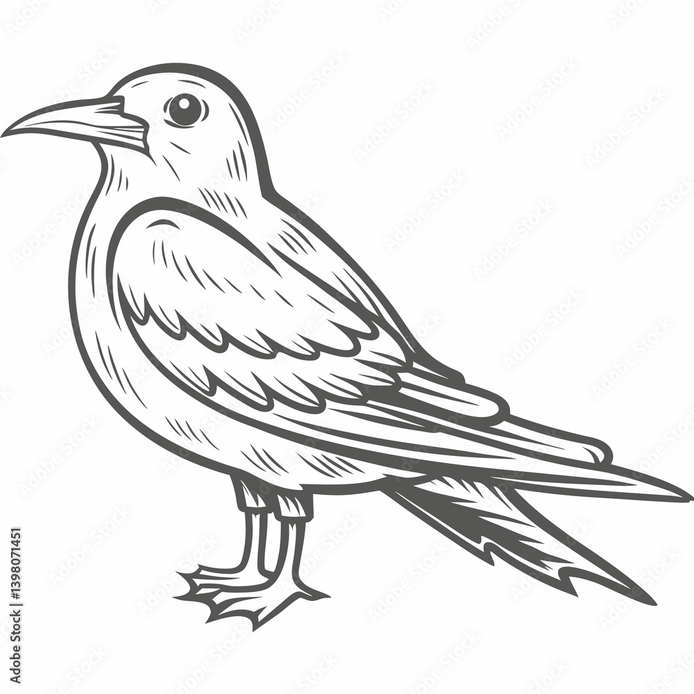 Fototapeta premium Common Tern Bird Line Art Illustration