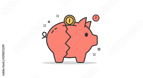 Broken piggy bank holding a coin