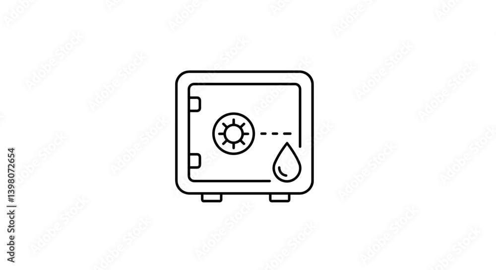 Safe with a water droplet in a minimalist line drawing Safe with a water droplet in a minimalist line drawing