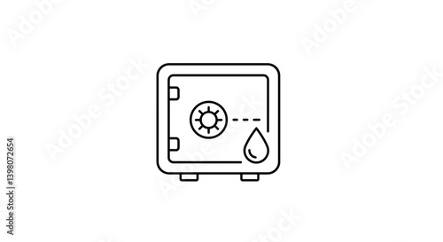 Safe with a water droplet in a minimalist line drawing
