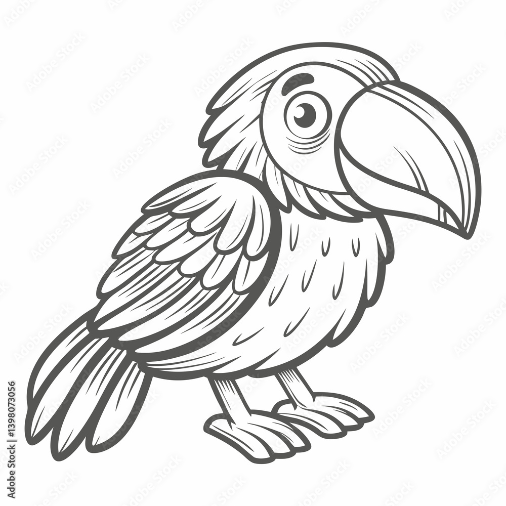 Fototapeta premium Cartoon Blue Grosbeak Bird Outline Illustration