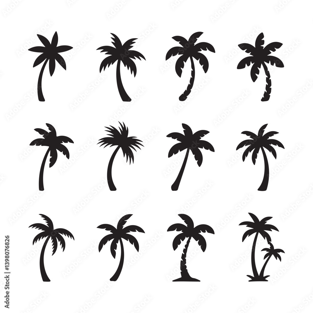 Fototapeta premium Beach and Tropical Nature Themes with Palm Tree Icons