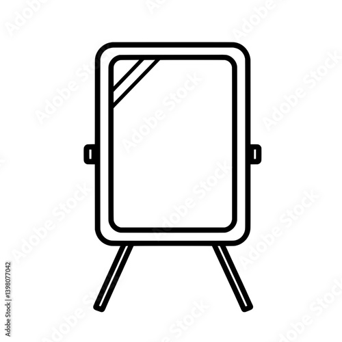 Rectangular tabletop vanity mirror icon with stand and corner supports used for personal grooming