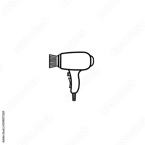 Hairdryer outline icon facing left with nozzle attachment used for drying and styling hair