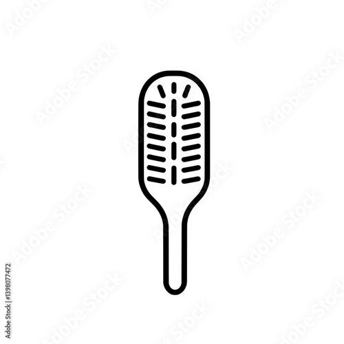Outline vector icon of a classic hairbrush with oval head and dense bristles for detangling hair