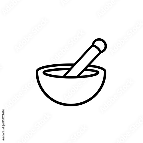 Mortar and pestle icon in simple outline style representing herbal and spice grinding tools