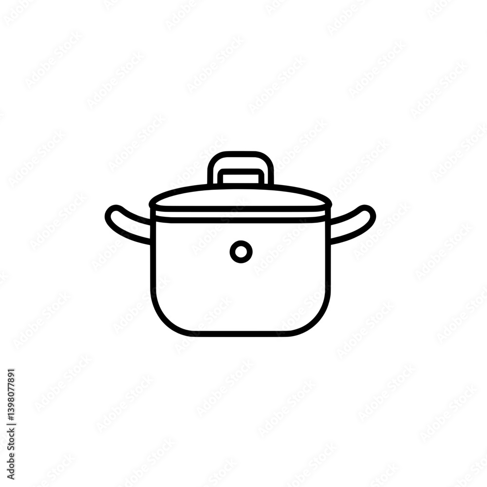 Minimal outline icon of a cooking pot with dual side handles and a lid for boiling and simmering Minimal outline icon of a cooking pot with dual side handles and a lid for boiling and simmering