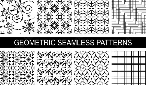 Eight universal geometric vector patterns on transparent background