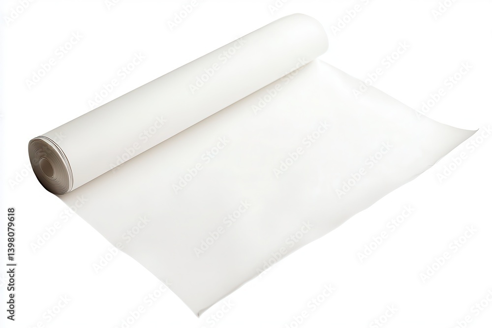 Rolled white paper, ready for use. A blank sheet of paper on a roll, ideal for various crafts and projects. The paper is smooth and pristine, waiting for its next application Rolled white paper, ready for use. A blank sheet of paper on a roll, ideal for various crafts and projects. The paper is smooth and pristine, waiting for its next application