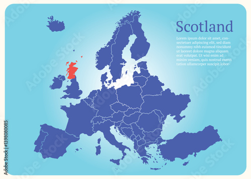 map of Europe with highlighted Scotland vector illustration