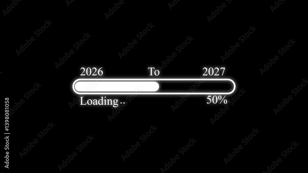 Loading bar from 2026 to 2027 new year transfer animation. New year 2027 loading bar animation Year changing from 2026 to 2027. Almost reaching New Year