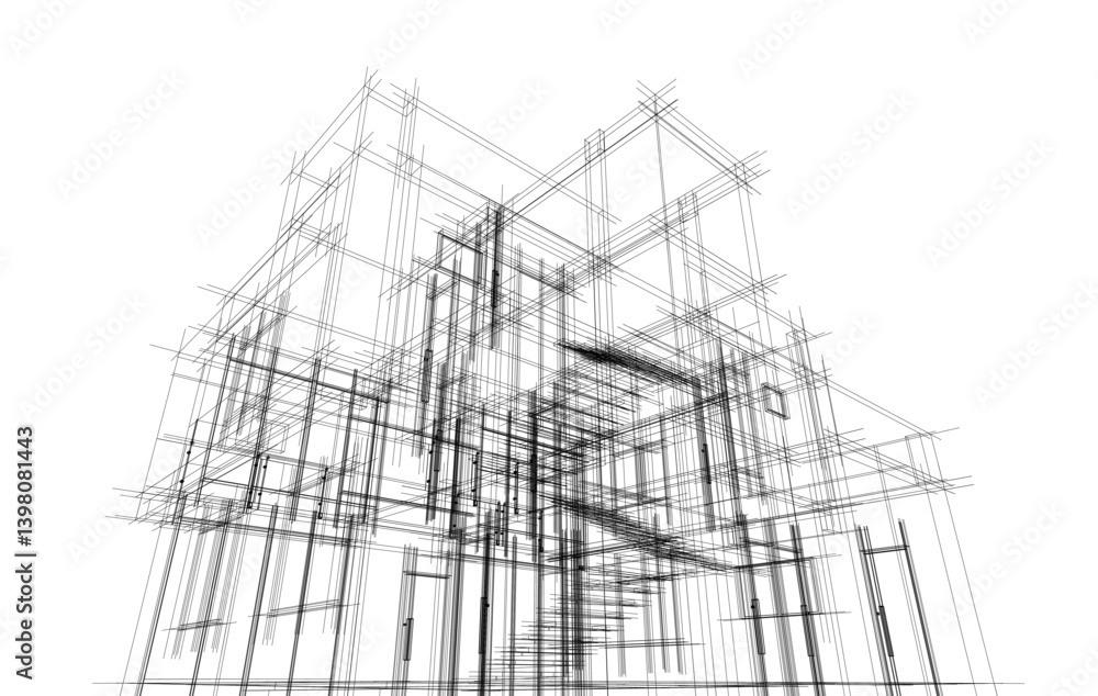 Fototapeta premium Architectural sketch of a building 3d illustration