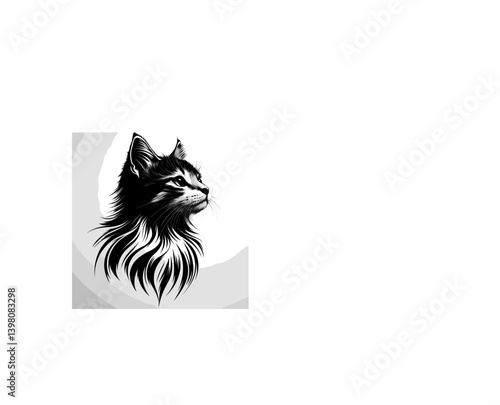 Highly detailed portrait of majestic cat sitting in poised pose isolated on white background with space for text