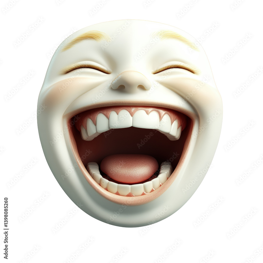 Fototapeta premium A joyful laughing face expressing happiness and positivity captured in a bright and cheerful environment isolated on transparent background..
