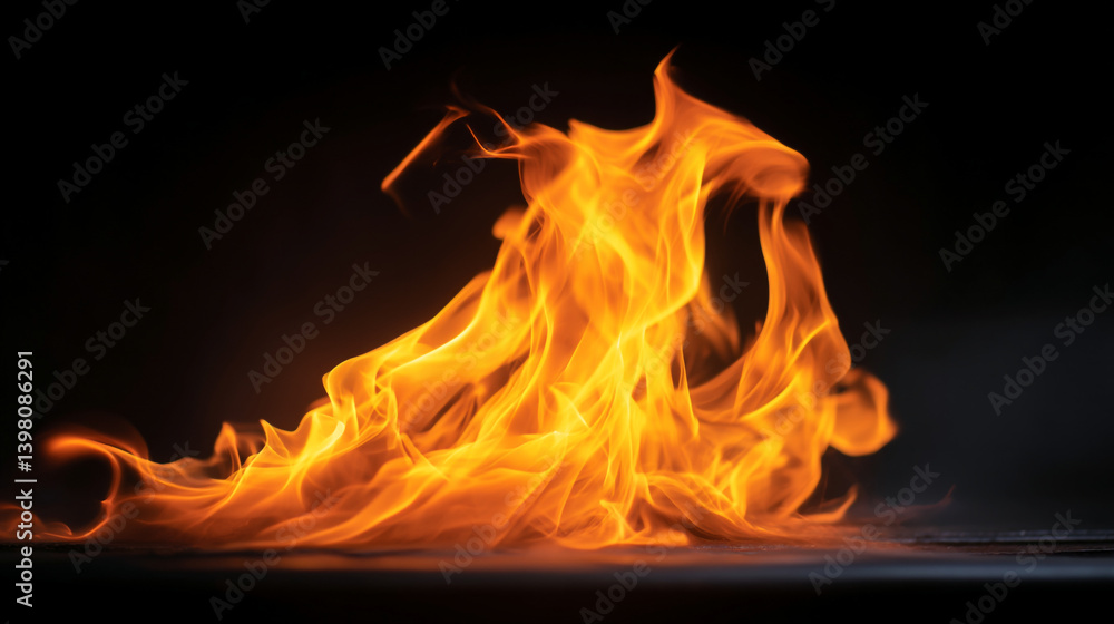 Fototapeta premium A vibrant display of bright orange flames dancing against a stark black background in a captivating shot