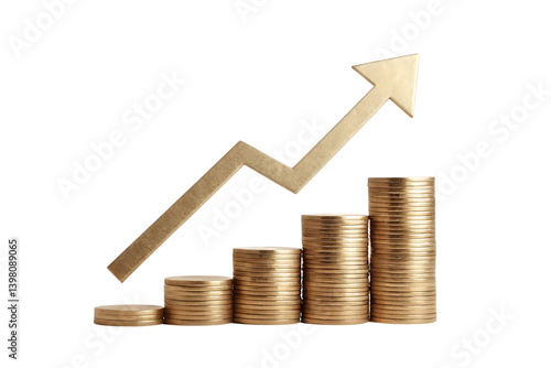 Gold coins and a growth arrow on a financial graph illustrate business investment success.