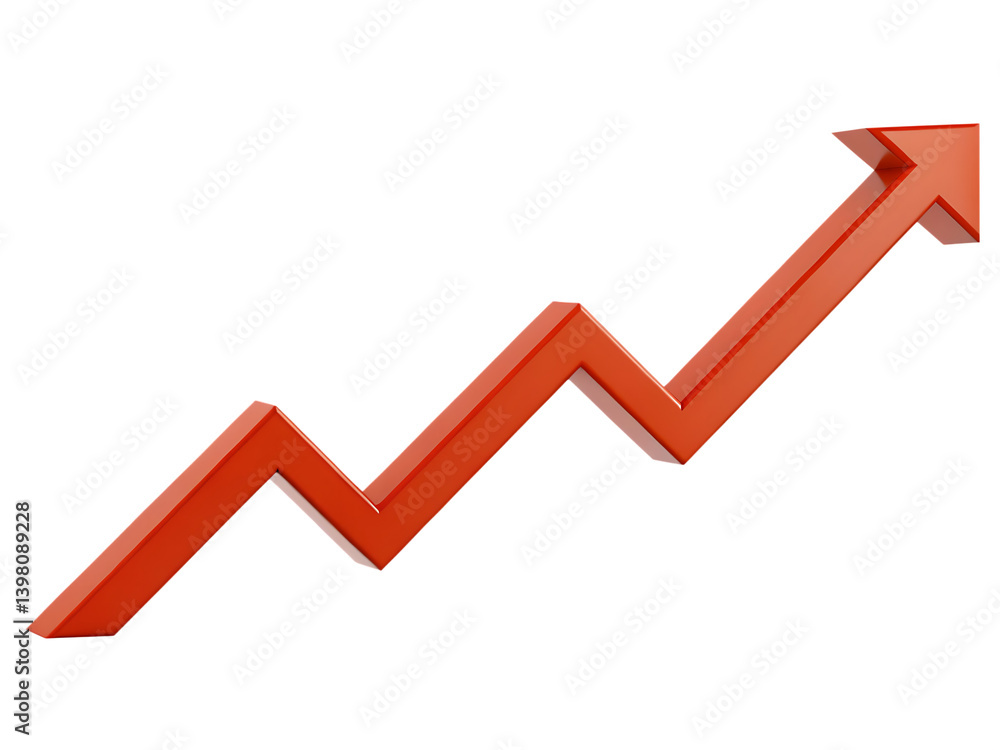 Red business graph arrow up shows market growth success. Red business graph arrow up shows market growth success.