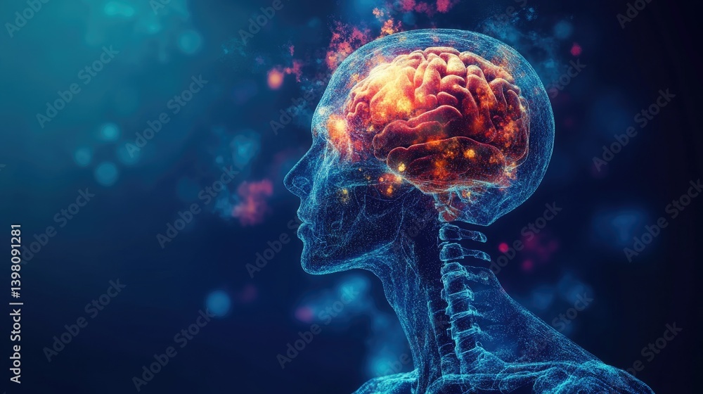 Human Brain Activity Anatomy Visualization with Glowing Neural Connections Concept Human Brain Activity Anatomy Visualization with Glowing Neural Connections Concept