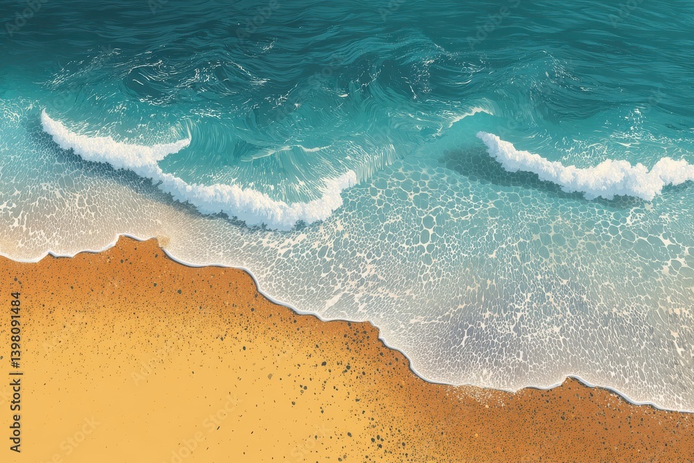 Ocean waves gently caress a sandy beach. Ocean waves gently caress a sandy beach.