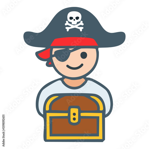 cartoon pirate with a treasure chest 