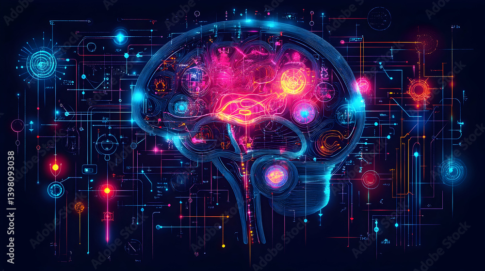 Obraz premium Abstract futuristic brain technology image